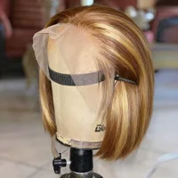 Peluca Bob de Cabello Humano Liso con Encaje Frontal Transparente HD 13x4, Pelucas Bob Cortas Teñidas 4/27, 100% Cabello Humano para Mujer