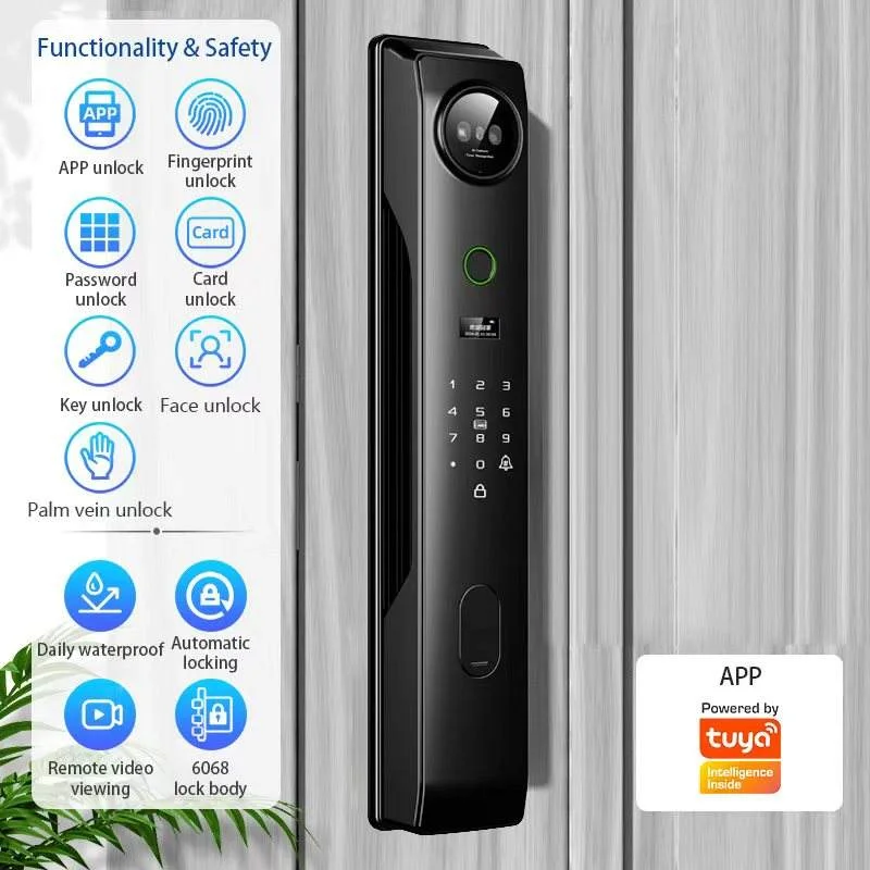 3D Face Recognition Smart Lock Door Remote Control Video Intercom Digital Fingerprint Password Tuya WIFI Smart Lock with Camera