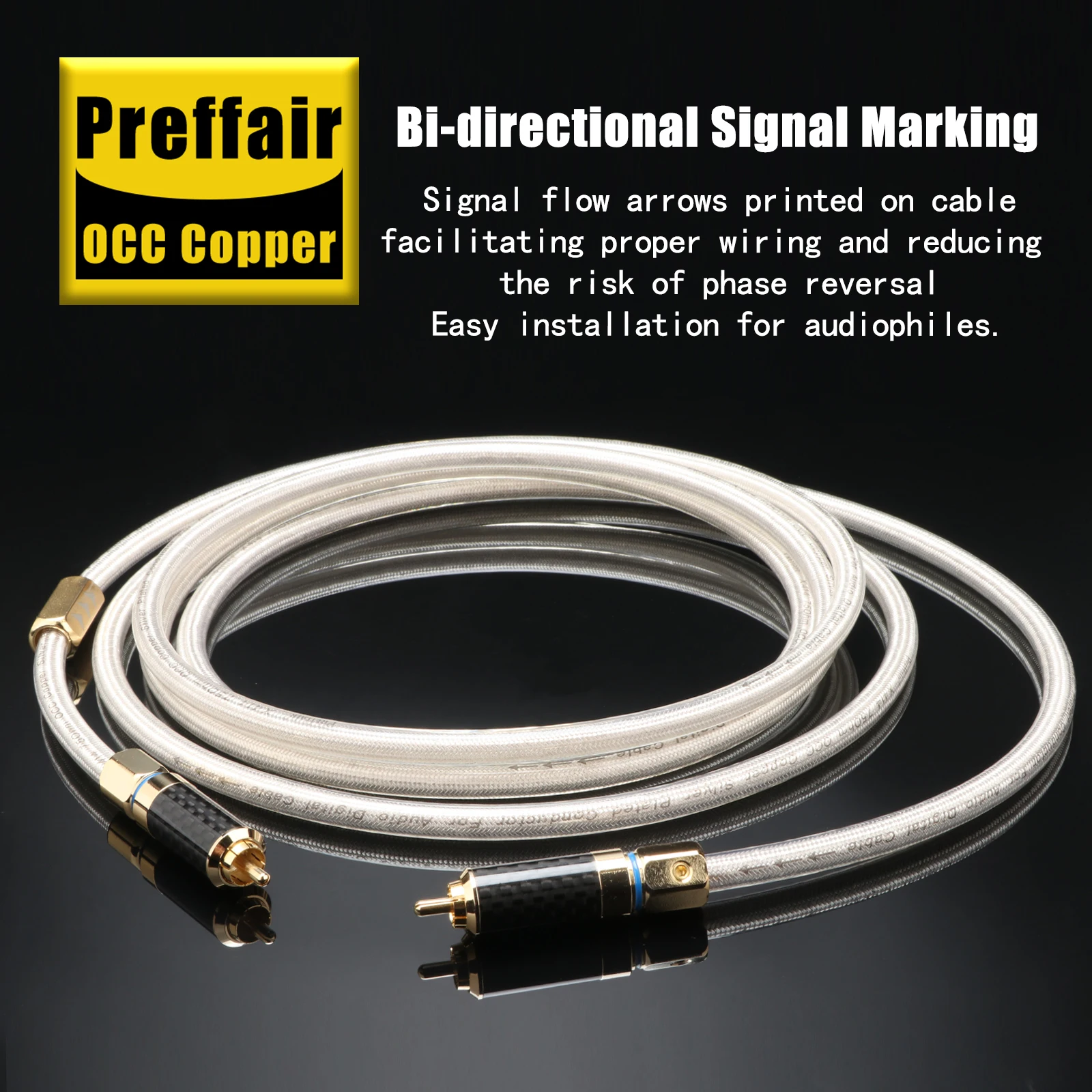 Preffair OCC Silver Plated 75Ω Digital Coaxial RCA Cable Carbon Fiber Self-Locking 24K Gold Plated Plug HiFi SPDIF Audio Wire