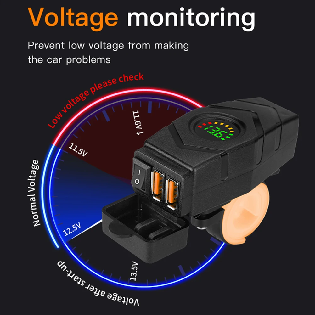 

Адаптер быстрой зарядки 36 Вт, цветной светодиодный вольтметр, двойной USB-адаптер быстрого зарядного устройства QC3.0 с переключателем, 12 В-24 В, электроника для мотоцикла