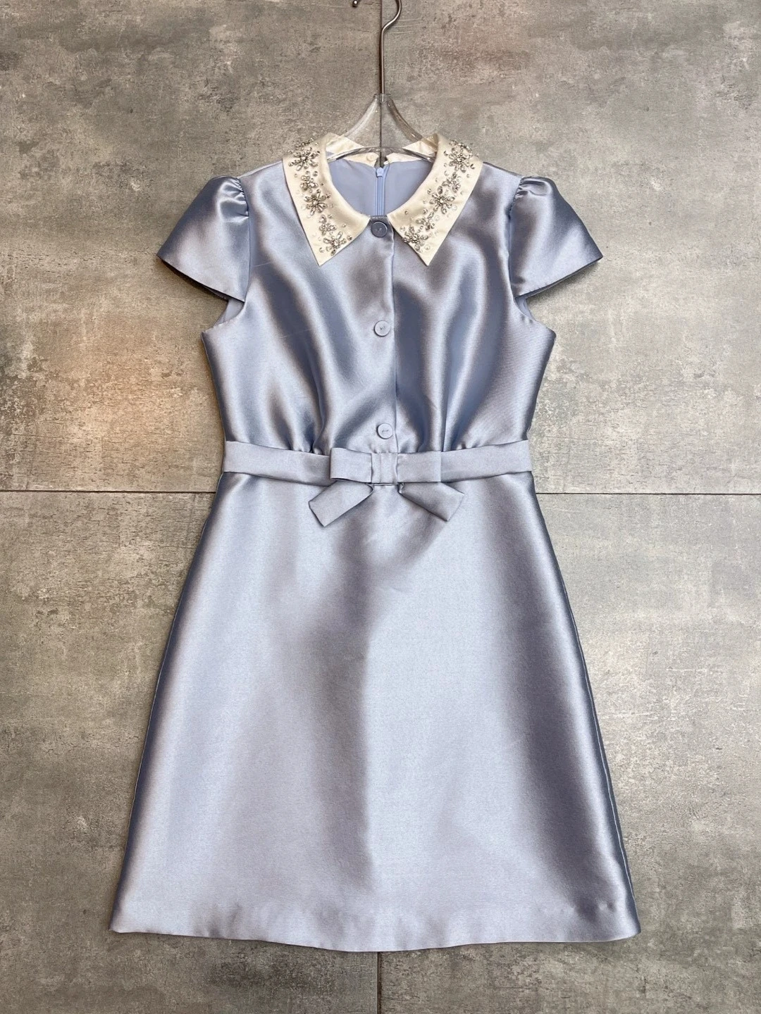 

2025 Spring and Summer New Style Diamond Lapel Single-Breasted Waist Bow Short Skirt Dress-GZXX142