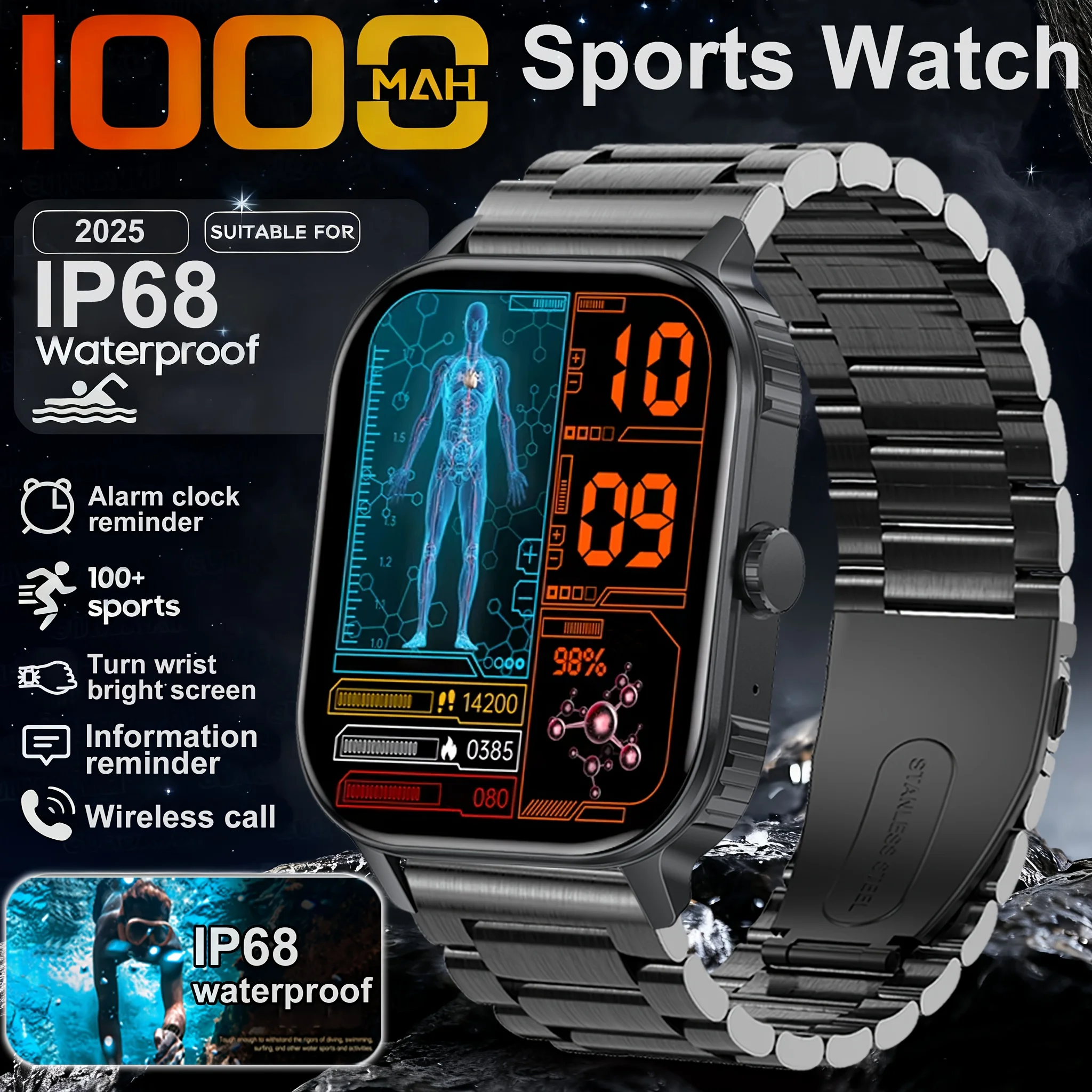 

2025 New Military T-Rex 3 Ultra 1000mAh Battery Smart Watch 5ATM Waterproof Flashlight Heart Rate Sports tracker Smartwatch Men