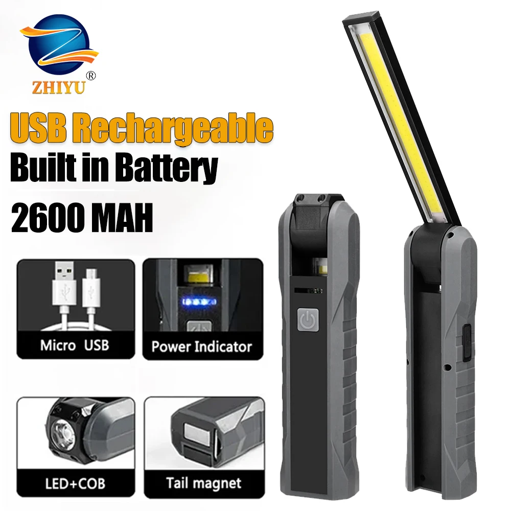 

Rechargeable LED Flashlight 2600mah Multifunction Portable COB Work Light with Magnetic Spotlight Torch Outdoor Camping Lantern