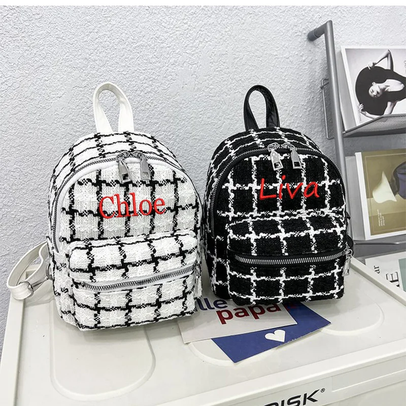 Checkered Canvas Mini Backpack Custom Name Storage Bag Women's Shoulder Bag Crossbody Bag As A Gift For Friends