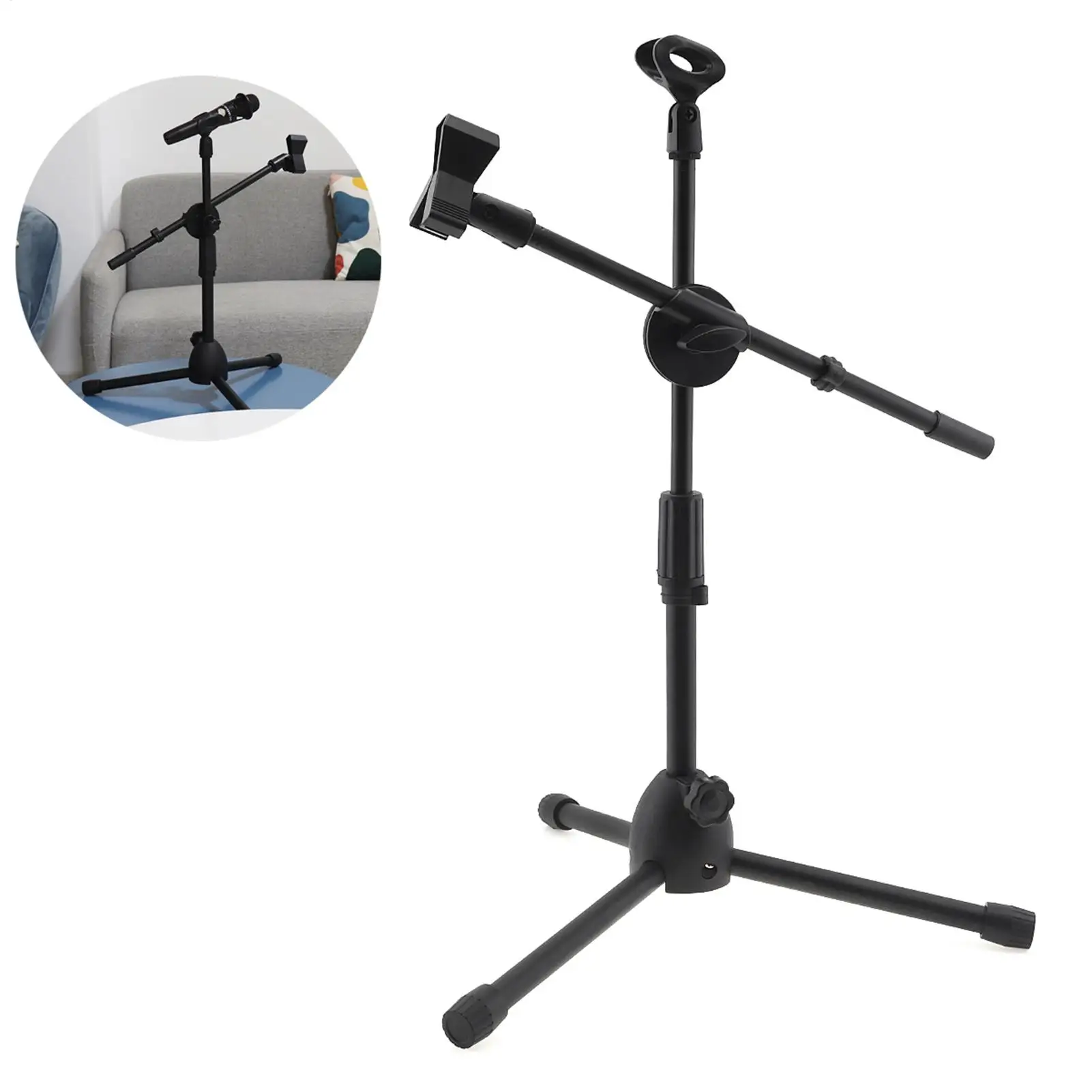 Tripod Boom Microphone Stand With Mic Clip Cell Phone And Microphone Not Included Collapsibles And Lightweight, Arms Adjustable