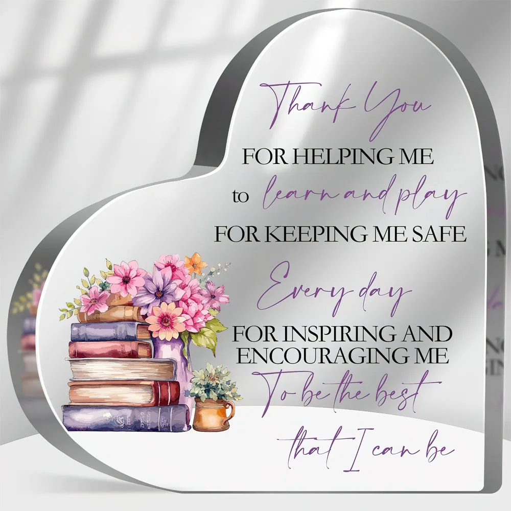Teachers Appreciation Gifts, Watercolor Book Flower Heart Acrylic Sign Teacher Appreciation Back To School Keepsake Plaque