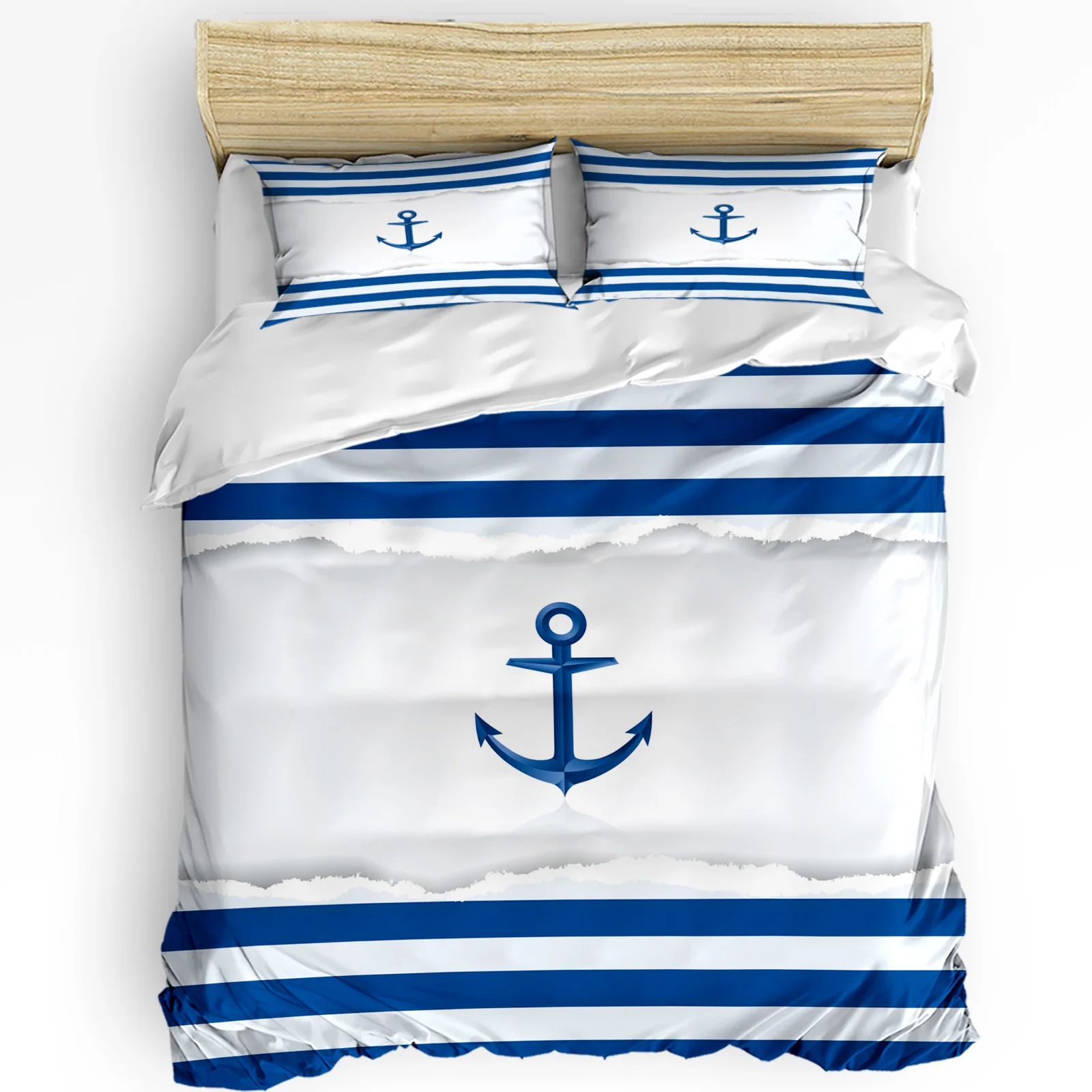 

Anchor Blue White Stripe Bedding Set 3pcs Boys Girls Duvet Cover Pillowcase Kids Adult Quilt Cover Double Bed Set Home Textile