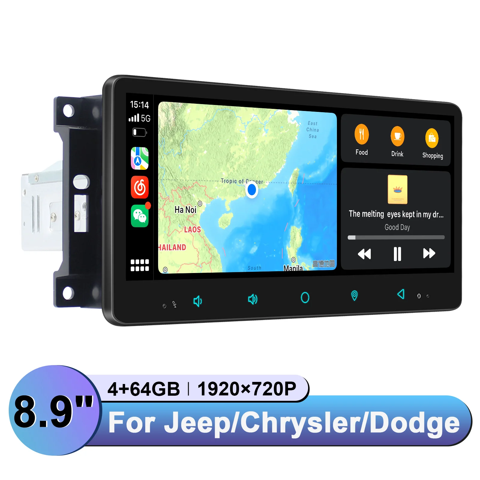 Plug & Play 8,9 "CarPlay y Android Auto estéreo para coche para Dodge Avenger/Jeep Wrangler/Chrysler Town & Country reproductor Multimedia