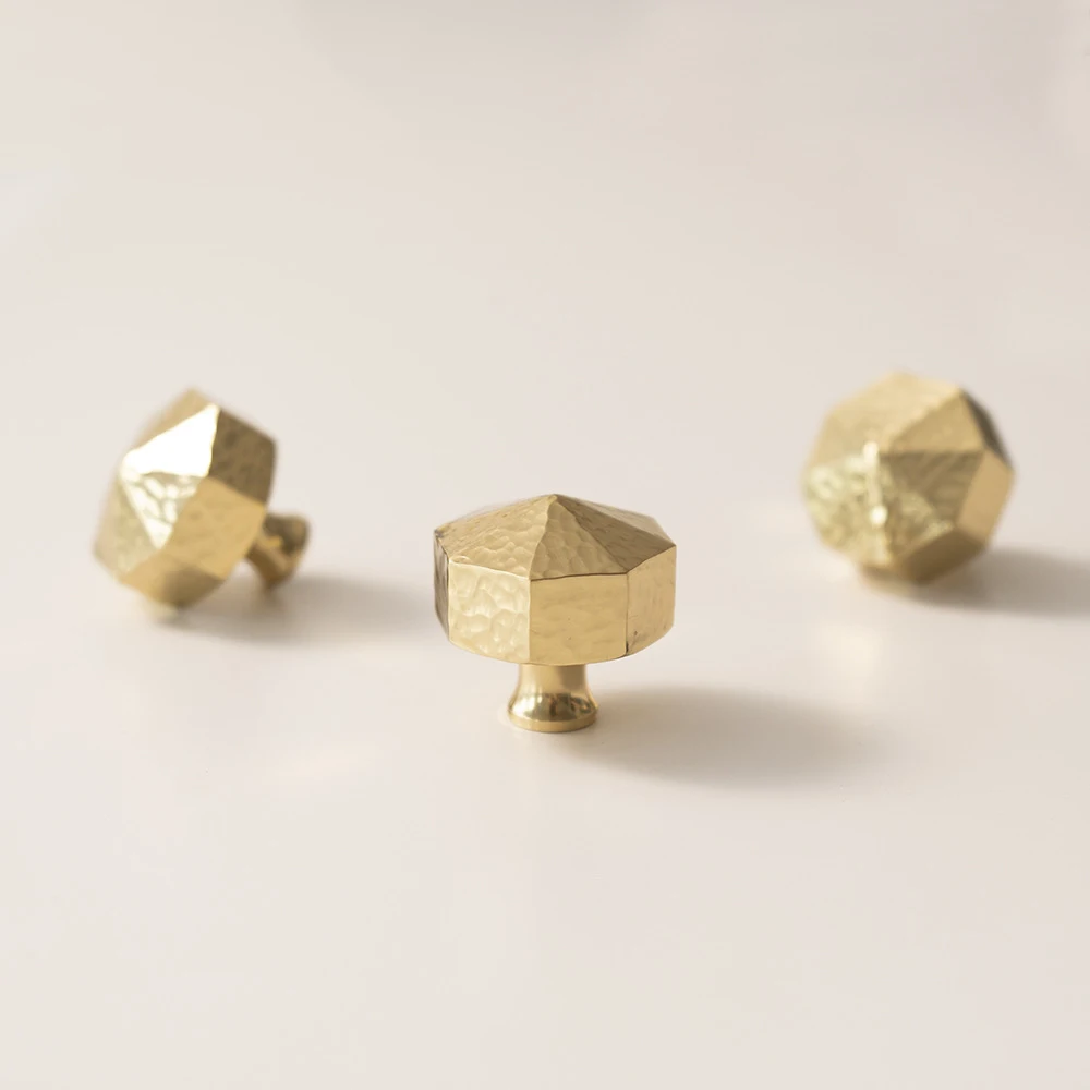 Hand Hammered OctagonBrass Cabinet Knob Furniture Wardrobe Closet Door Drawer Knob Furniture Hardware Cabinet Pull