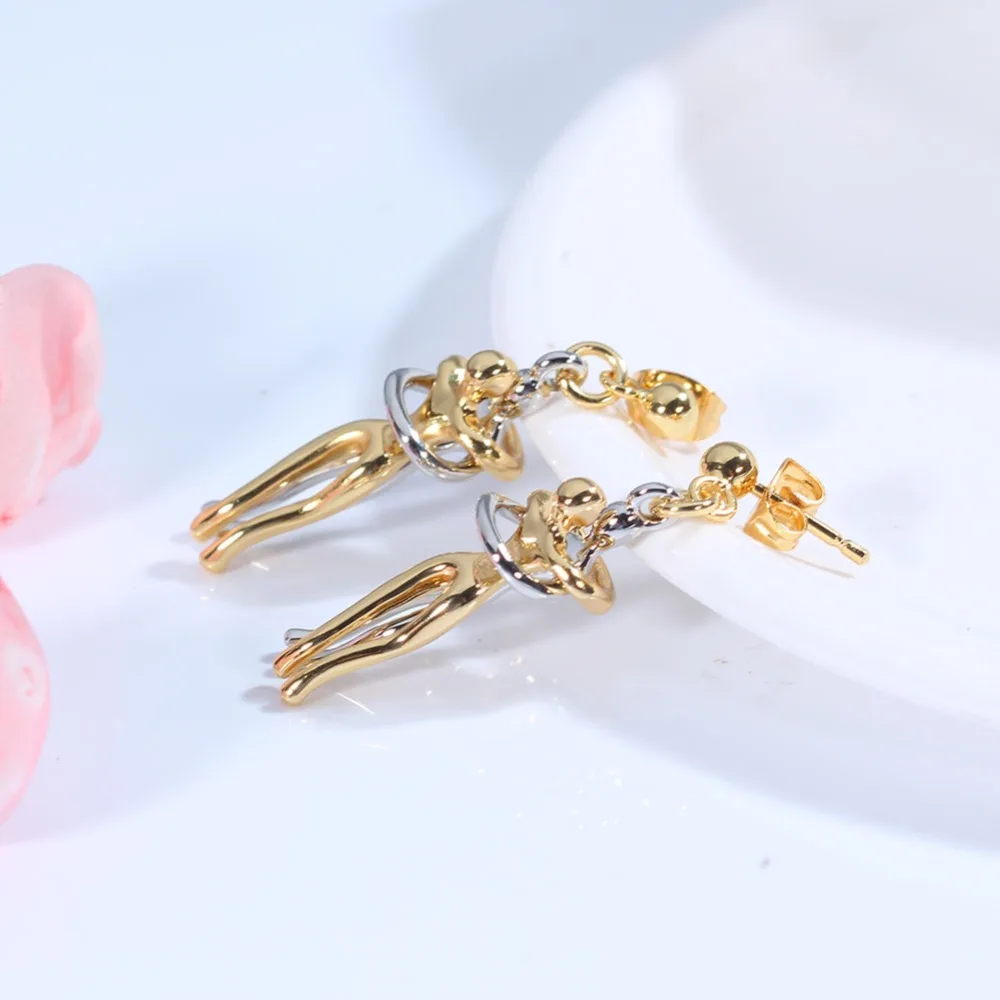 Seulement New 14K Gold Plated Embrace Pendant Couple Parent-child  Necklace for Women Two-tone Hug Earrings Jewelry Gift