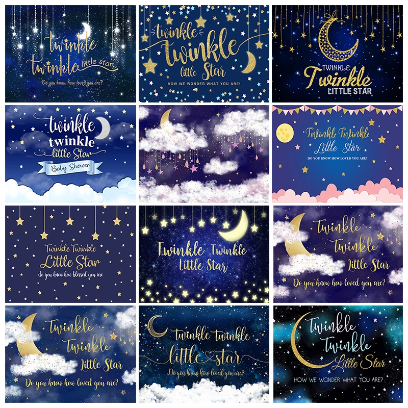 

Mocsicka Twinkle Little Star Photography Background Starry Sky Gold Moon Newborn Baby Shower Backdrop Decorations Banner Custom