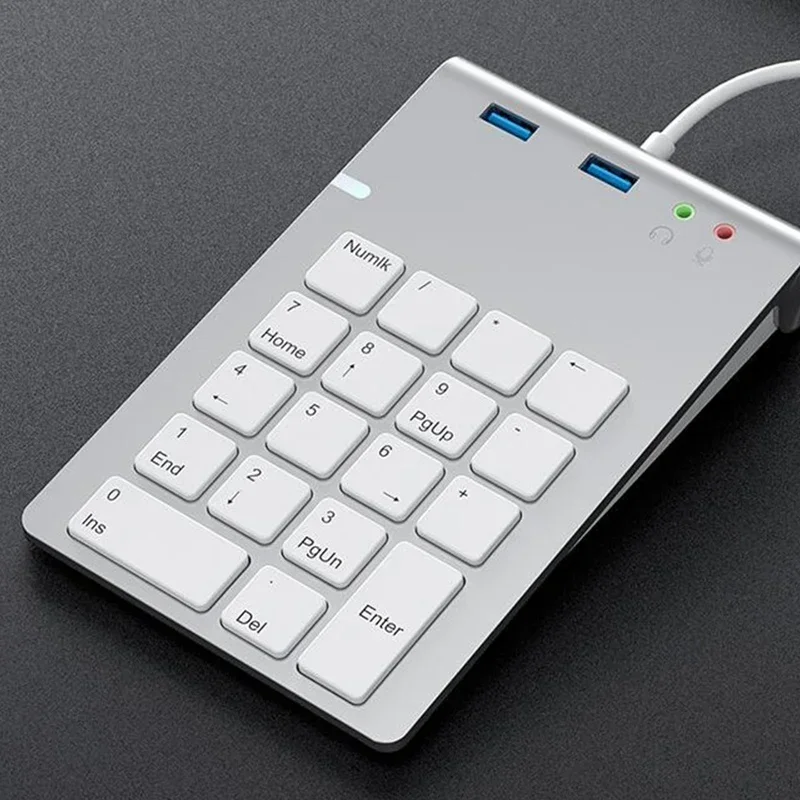 USB Numeric Keypad 18 Keys With USB 3.0 Port Hubs And Audio Adapter For Mini Digital Keyboard Ultra Slim Number Pad PC