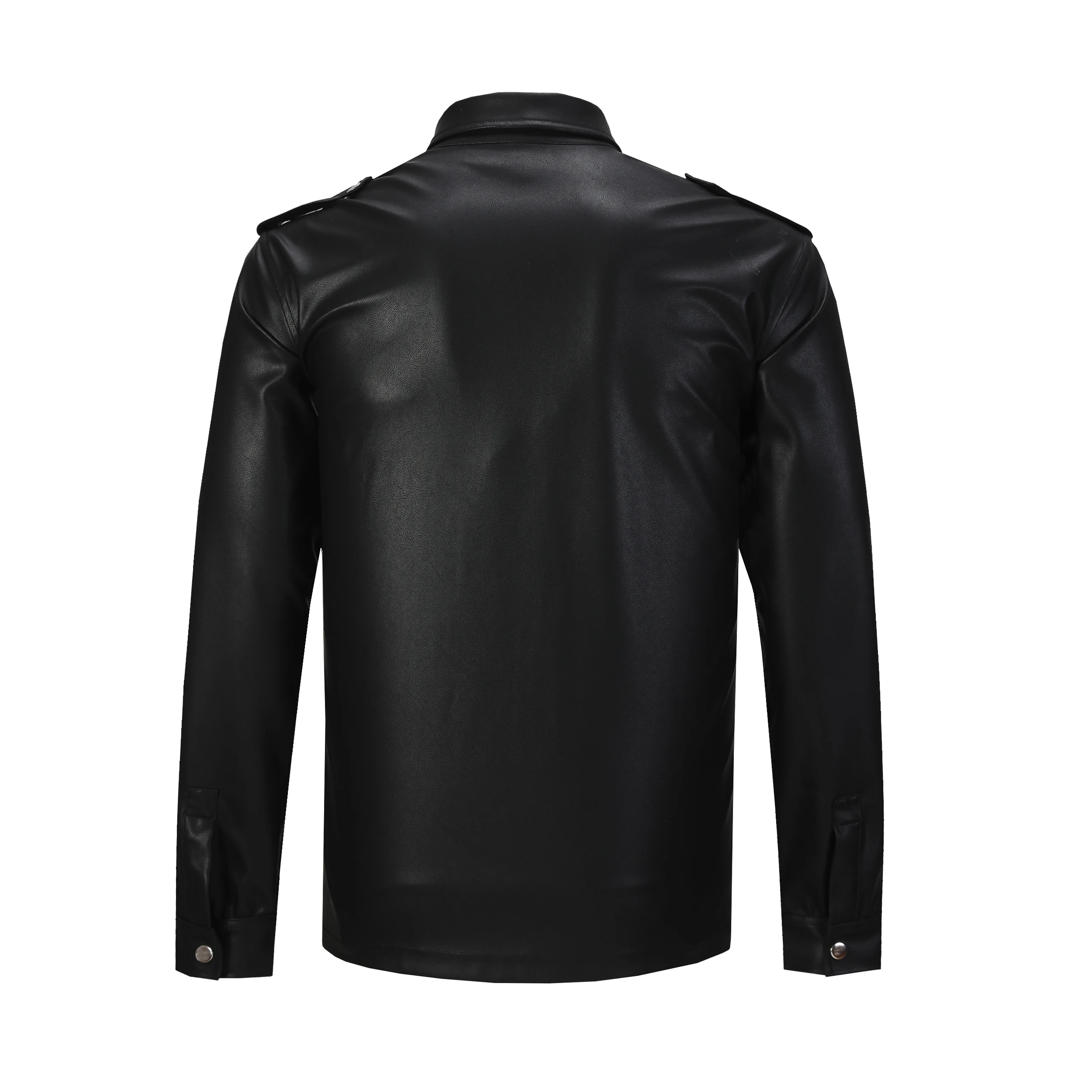 Men's Leather Shirts Long Sleeve Party Fashion PU Leather Cargo Jacket