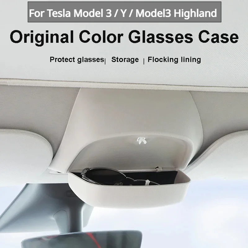 

Car Glasses Box for Tesla Model Y/3/3+ Highland Original Design Sunglasses Sun Visor Clip Card Storage Car Accessories 2021-2024