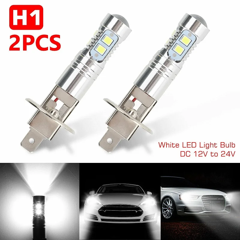 2X H1 LED Car Lights LED Bulb Xenon White Ice blue light Atuo Lamps For Car Headlight Bulbs 6000K 50W lighting Fog Lamps 12V 24V