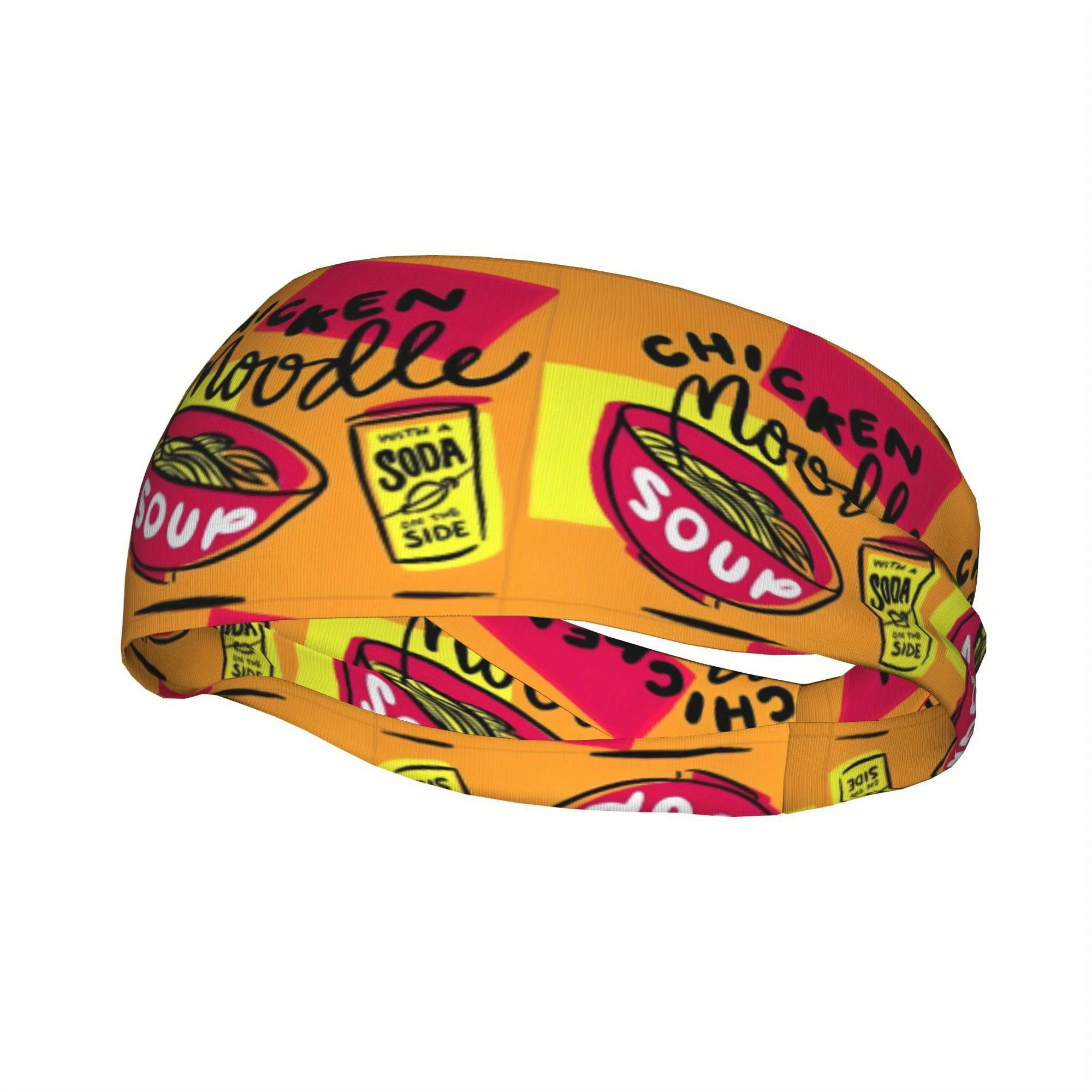 Vibrant Food Soup Sports Headband Fun Graphic Design with Cartoon Chicken Soda Durable Polyester Adjustable Fit for Outdoor