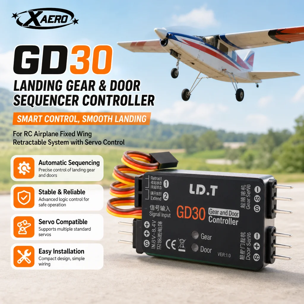 GD30 Landing Gear and Door Sequencer Controller for RC Airplane Fixed Wing Retractable System with Servo Control
