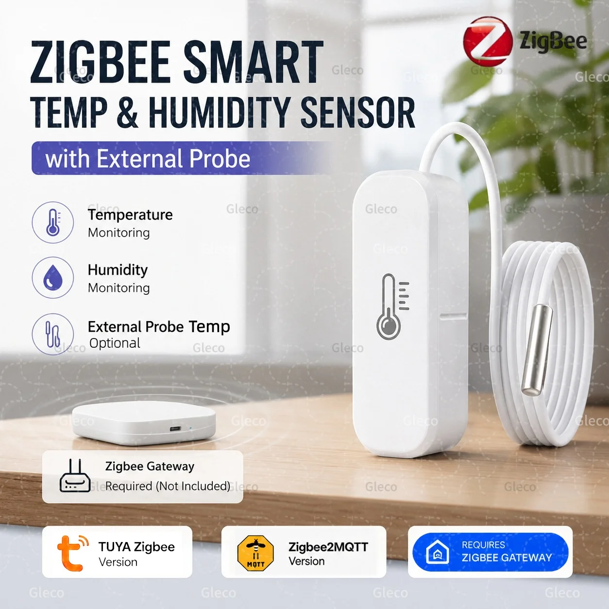 Zigbee Smart Thermometer Hygrometer With Probe Detect Fridge Freezer Liquid Temperature Sensor For 2MQTT TUYA Smart Life Gateway
