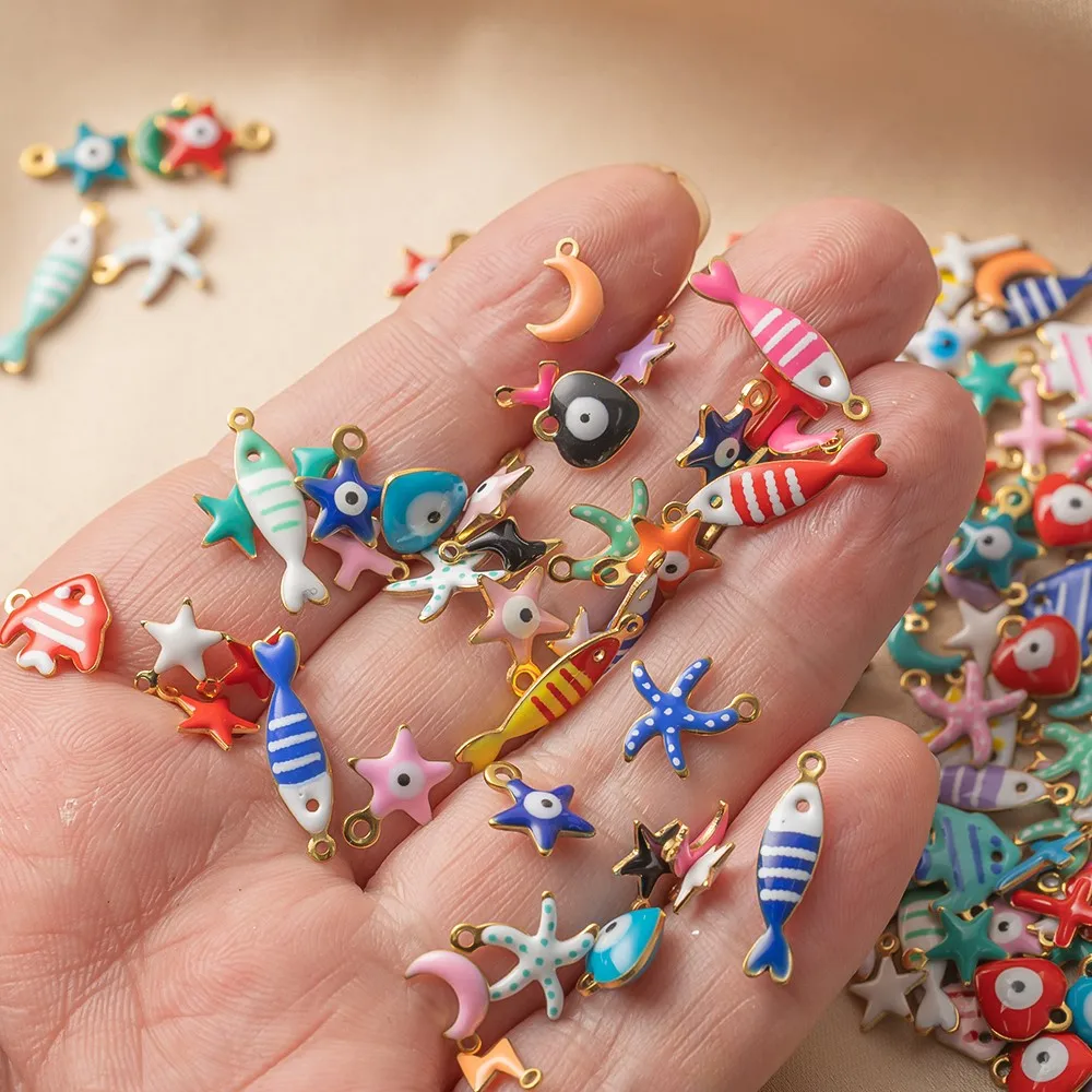 20Pcs/Lot Stainless Steel Small Starfish Fish Enamel Pendant For DIY Ocean Necklace Earrings Jewelry Making Accessories Findings view 3