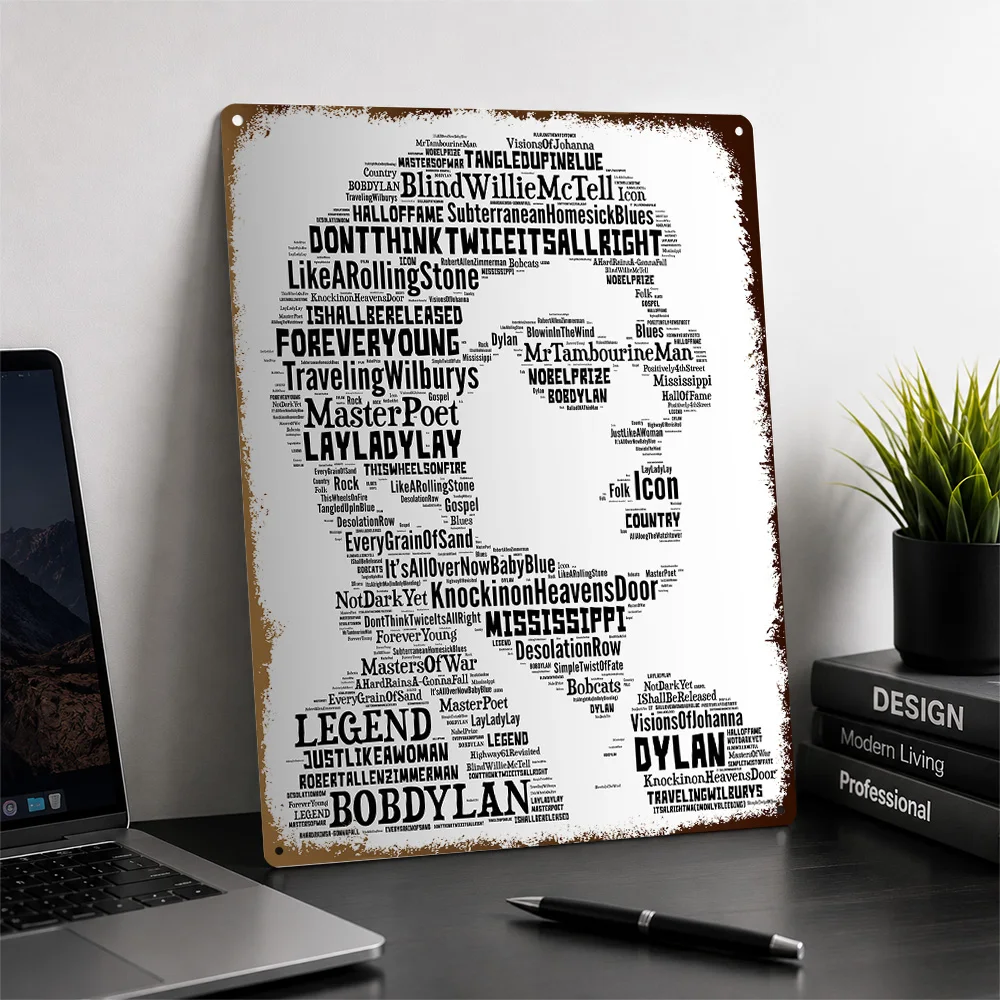 Bob Dylan Typography Portrait Printed Poster Customized Aluminum Metal Sign Leadership Wall Art Made For Daily Motivation Fans