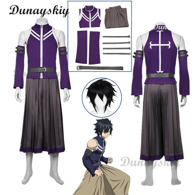 

Anime Fairy Gray Fullbuster Costumes Tail Full Set Unisex Suit Black Wig Pants Belt Uniform Set Halloween Party Outfit For Men