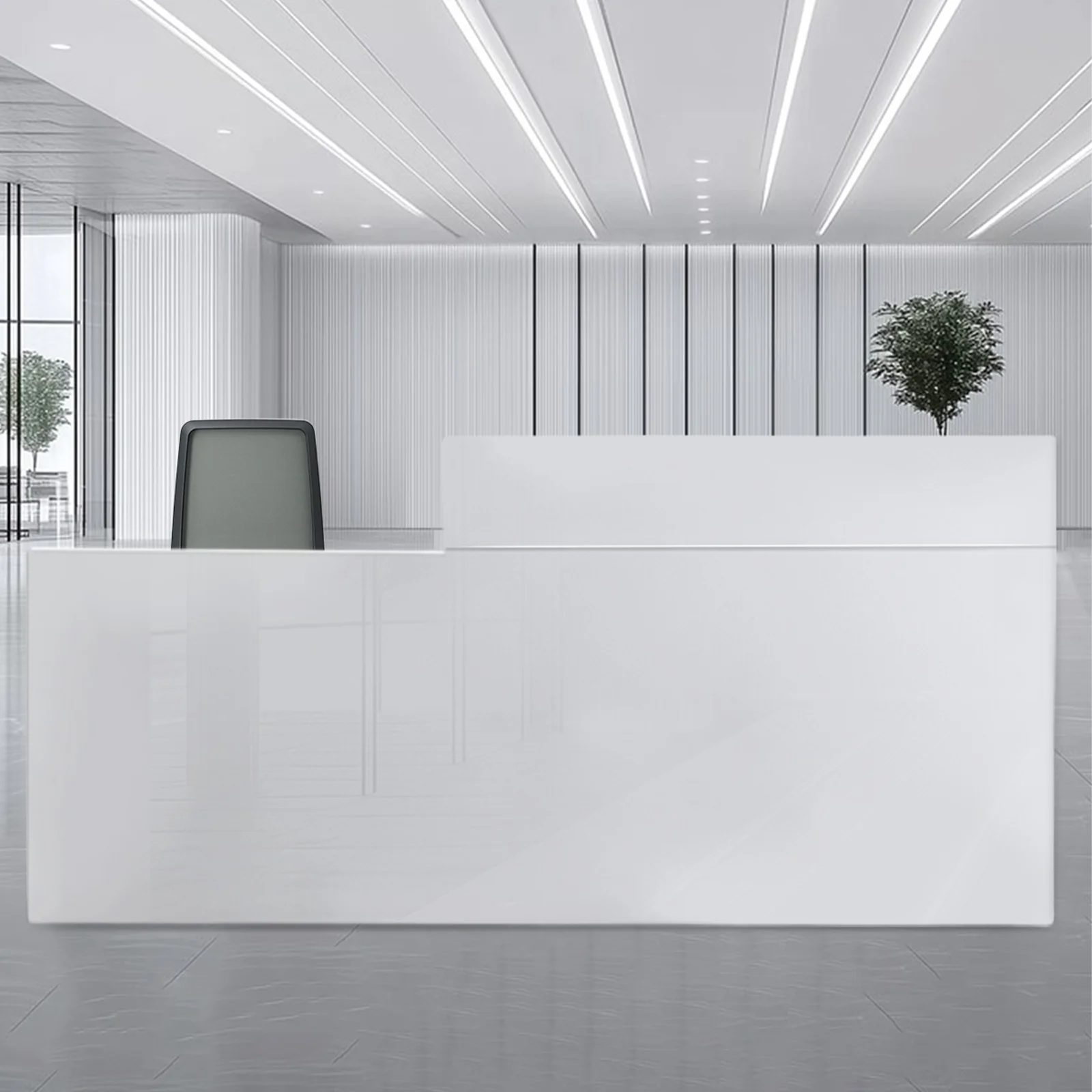 Modern Reception Desk with Lockable Drawer, File Cabinet & 4 Storage Compartments Front Desk Reception Counter, Made of Multi