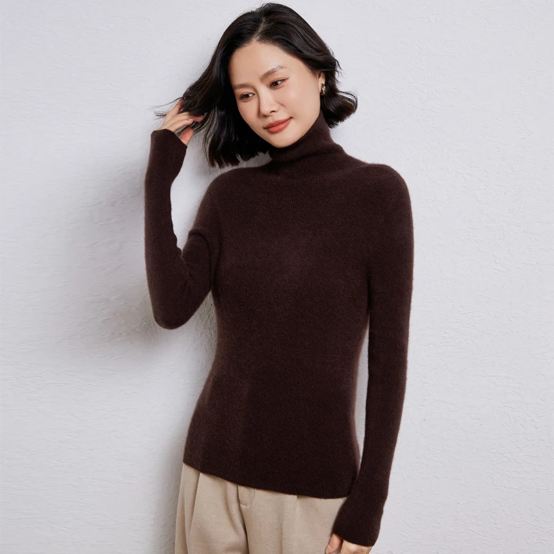 เสื้อสเวตเตอร์ไหมพรมแขนยาวคอสูงสำหรับผู้หญิง ใส่ได้ทั้งฤดูใบไม้ร่วงและฤดูหนาว ระบายอากาศได้ดี ทรงหลวม คุณภาพสูง