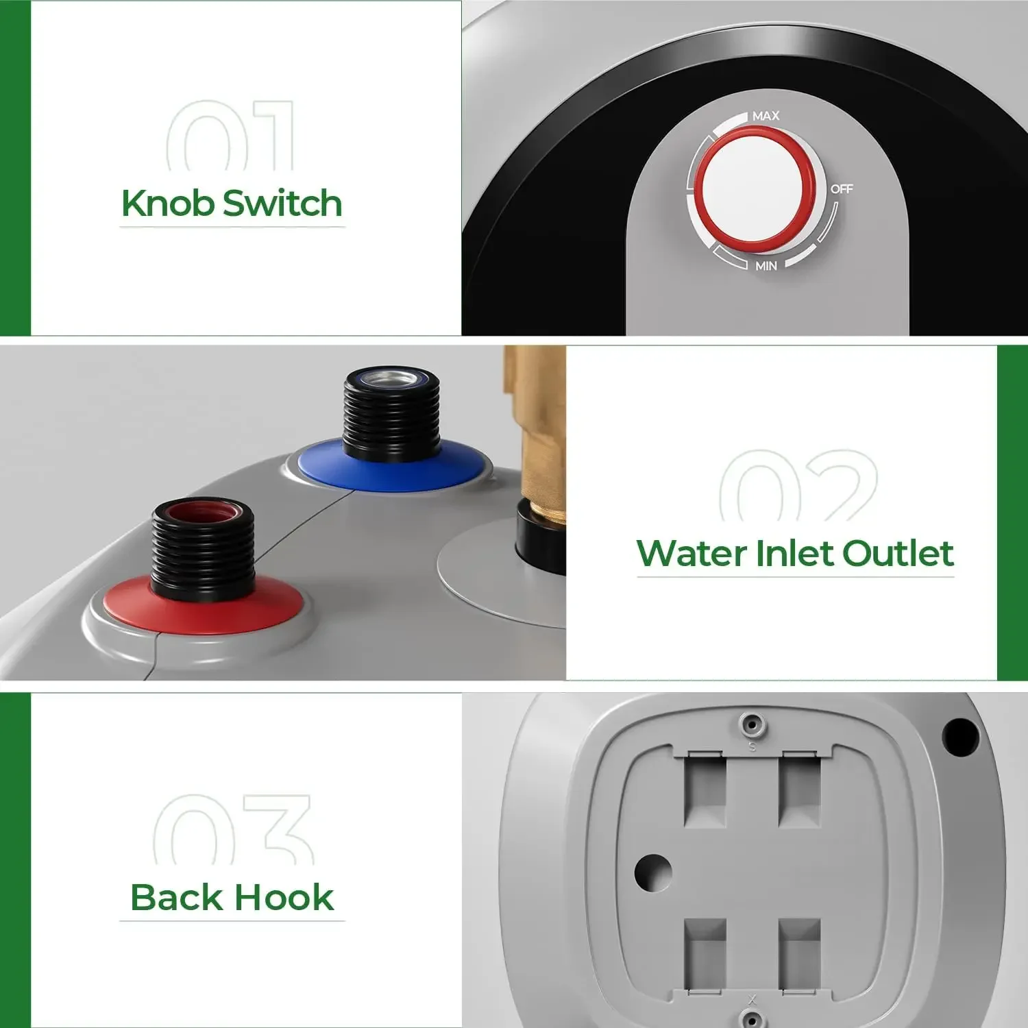 Electric Tank Water Heater, 8.0 Gallon Point of Use Instant Hot Water Heater 120V 1440W, Wall or Floor Mounted, Easy to Install