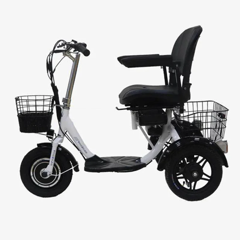 3 Wheel Motorcycle Electric Tricycle Elderly 300W 48V Electric Scooter For Disabled 12 Inch e Scooter With 2 Basket Armrest Seat