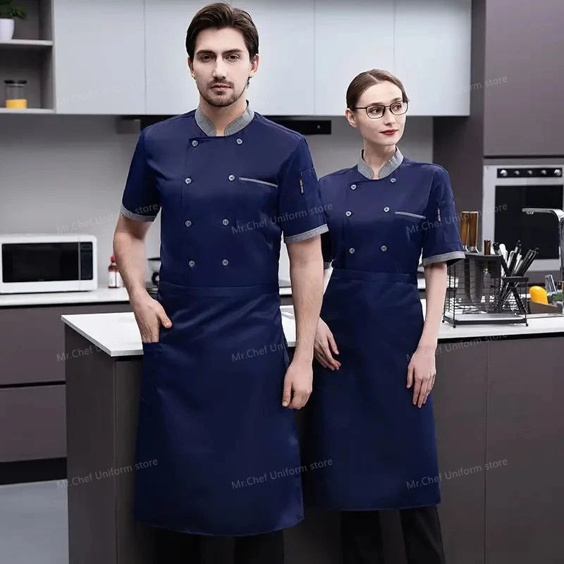 Uniforme da cuoco per pasticceria Manica corta Cappotto da lavoro per chef ristorante Cucina Cameriere Cappotto da cuoco Completo Giacche da lavoro da cucina Abbigliamento da cuoco logo
