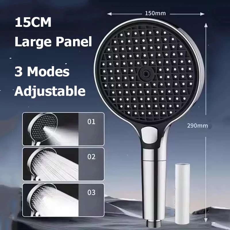 New 15cm Big Panel 3 Modes Adjustable Shower Head High Pressure Water Saving Water Massage Sprayer Faucet Bathroom Shower Head