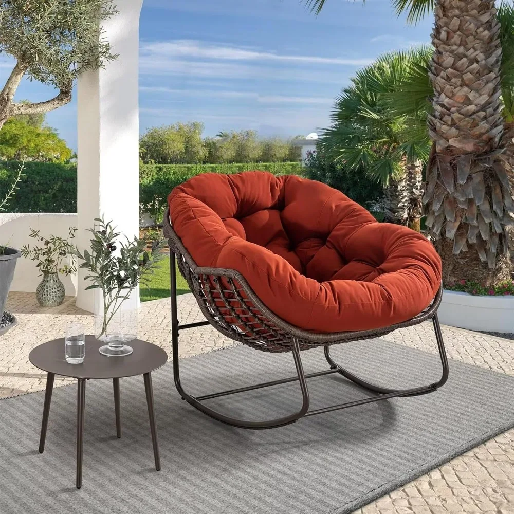 

Patio Oversized Wicker Egg Rocking Chair, Indoor & Outdoor Comfy with Thick Cushion, Modern Lounge Chair for Front Porch