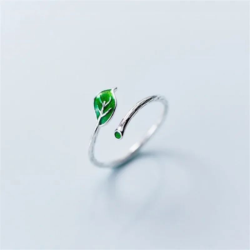 Minimalist Tree Branch Green Leaf Finger Opening Ring For Women Gift Sweet Summer Custom Jewelry