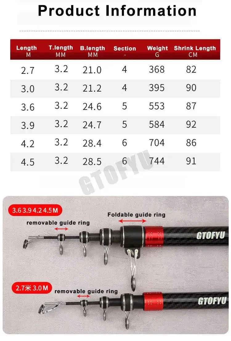 Canne À Pêche À La Carpe En Fibre De Carbone À 3 Sections (2,7-3,0-3,3 Canne À Pêche À La Carpe En Fibre De Carbone À 3 Sections (2,7-3,0-3,3
