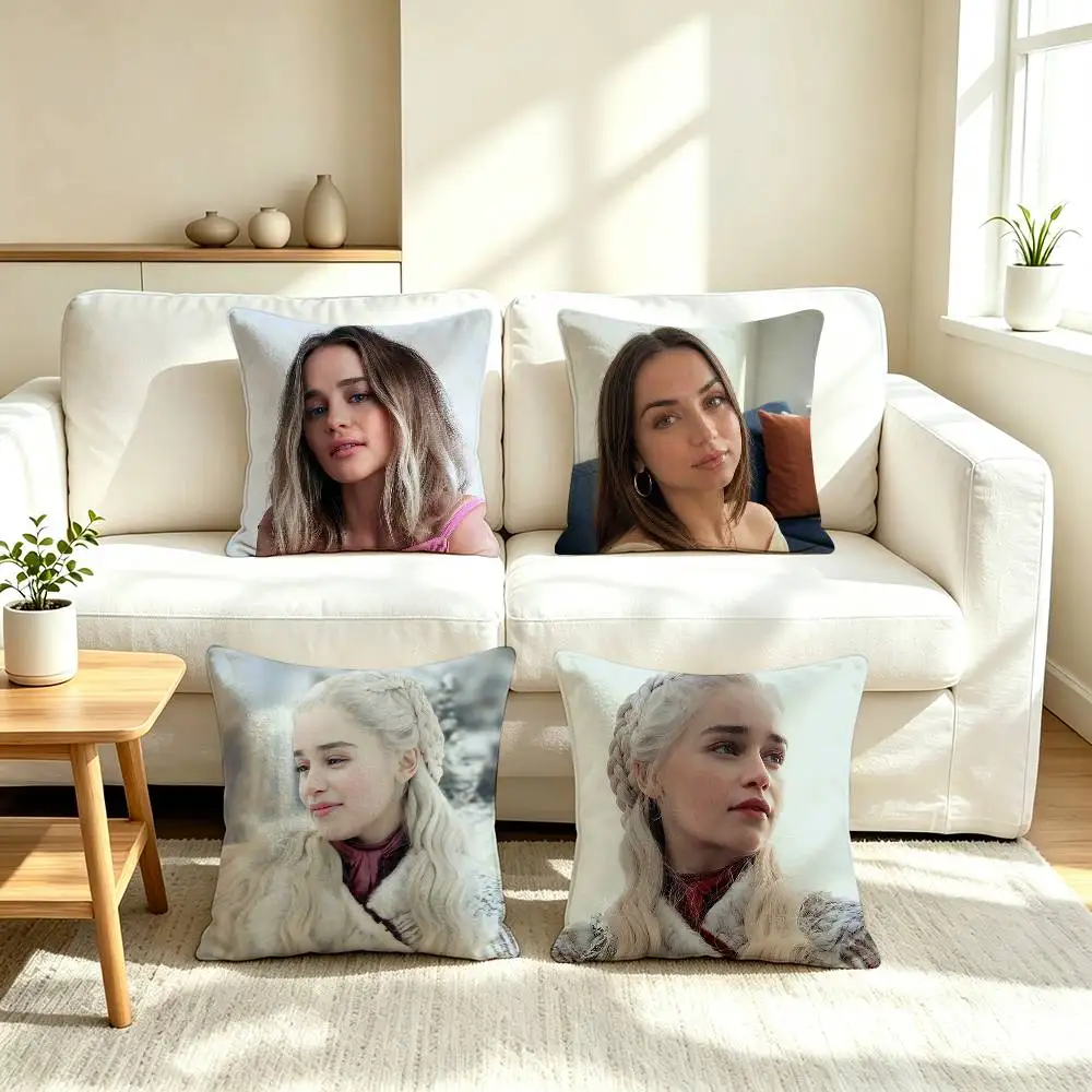 E-Emilia Clarke B-British Actress  Square Double-Sided printed Pillow Case Bedroom Bedside Pillow Sofa Cushion Cover