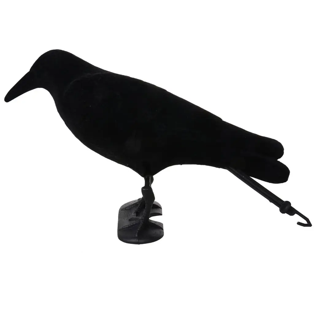 Flocked Black Crow Decoy Bird Scarer Garden Defense Scarecrow