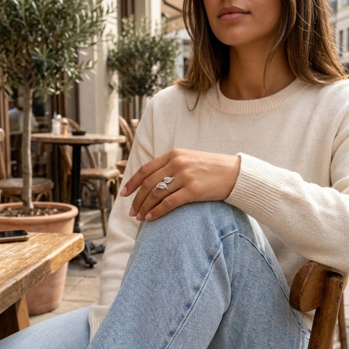 Vintage elegante, mit Blättern und CZ-Zirkon verzierte Öffnungsringe für Damen und Herren, zarter, glänzender Feder-Fingerring, Party- und Eheringe, Schmuck – Detail 8
