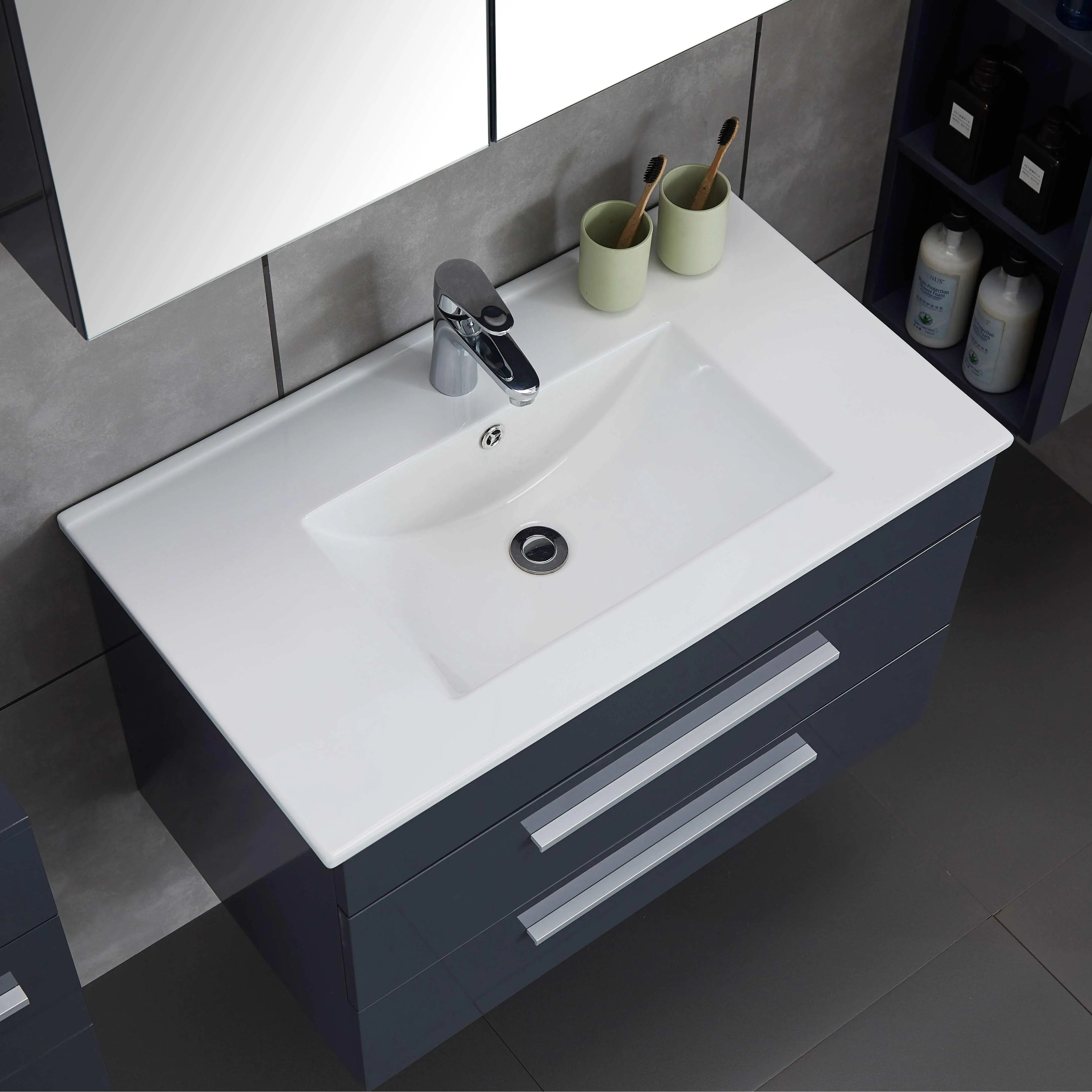 800mm 2-Drawer Wall Hung Bathroom Vanity Ceramic Basin Mirror Cabinet PVC/MDF Optionspromote sales