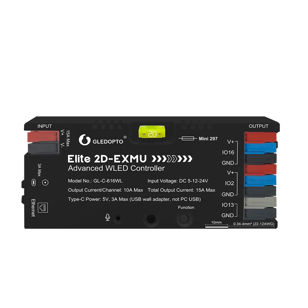 GLEDOPTO Elite ESP32 WLED LED-striplichtcontroller met Ethernet, muzieksynchronisatie, relais, 20A zekering voor WS2812B WS2815 SK6812 RGB IC - afbeelding 1