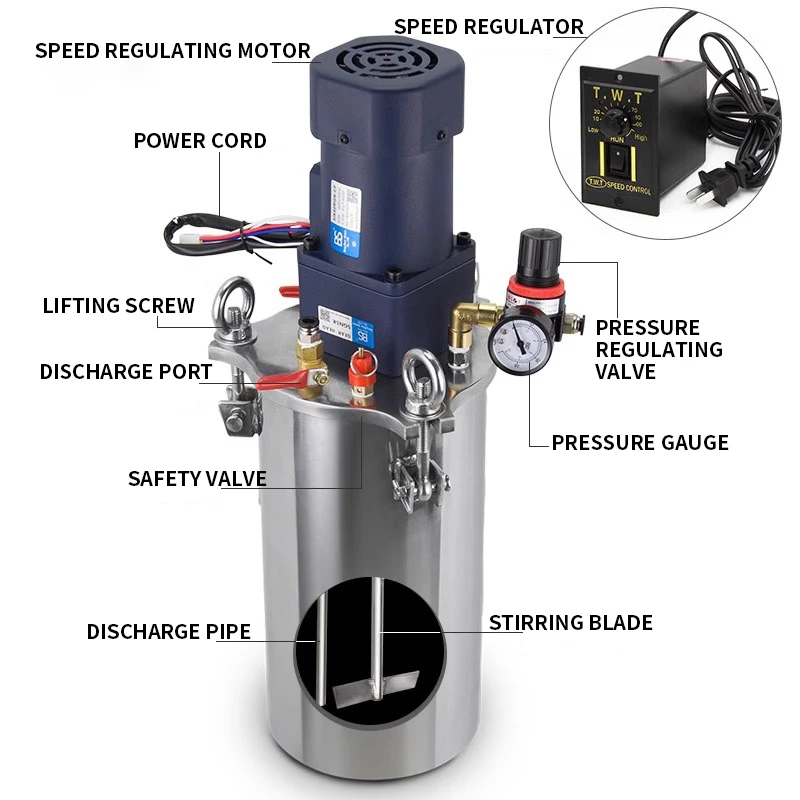 High Quality Electrical Mixing Blade Stainless Steel Air Pressure Glue Dispensing Pressure Tank Container 5-15L