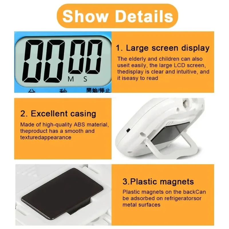 LED Counter Display Alarm Clock Manual Electronic Countdown Sports Magnetic Digital Timer Kitchen Cooking Shower Study Stopwatch