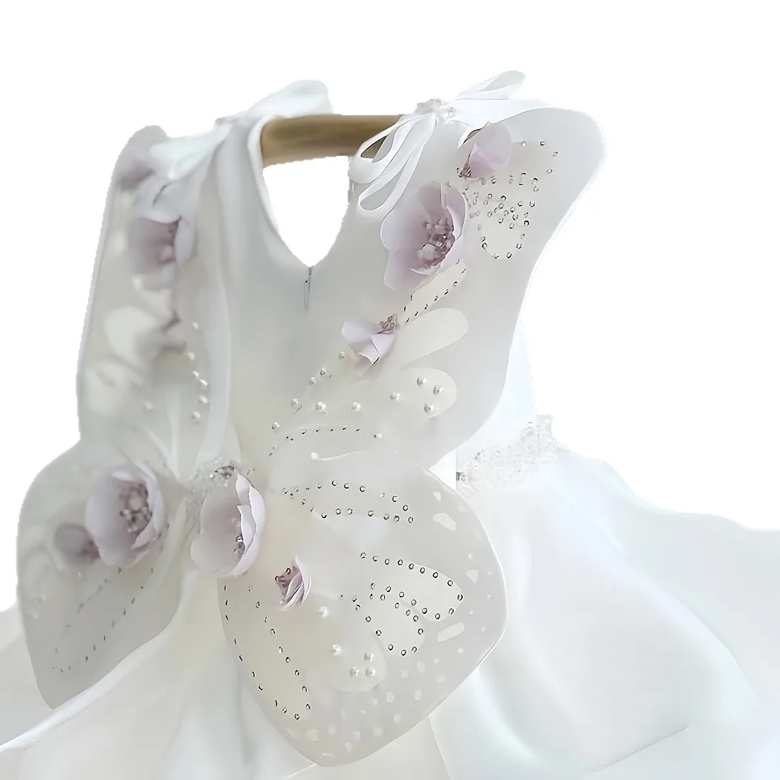 Maßgeschneidertes Prinzessinnen-Elegantes Baby-Mädchen Schmetterling Geburtstagsparty Ballkleid mit Perlen 3D-Blumen Weißes Tüll Blumenmädchenkleider 2026 – Detail 6