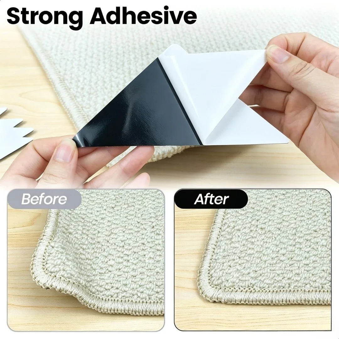 Black carpet tape，anti slip carpet clip，suitable for hardwood floors and tiles，reusable，double-sided adhesive，keeps corners flat