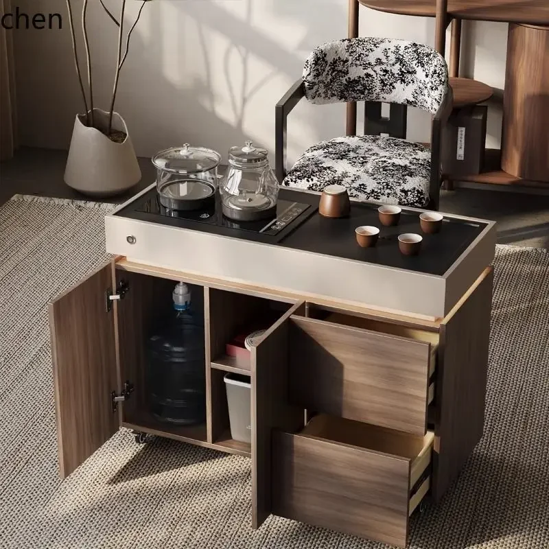 y9.1-Minimalist Movable Tea Cart Living Room Sofa Solid Wood Side Cabinet Balcony Tea Table Tea Desk High-End Feel