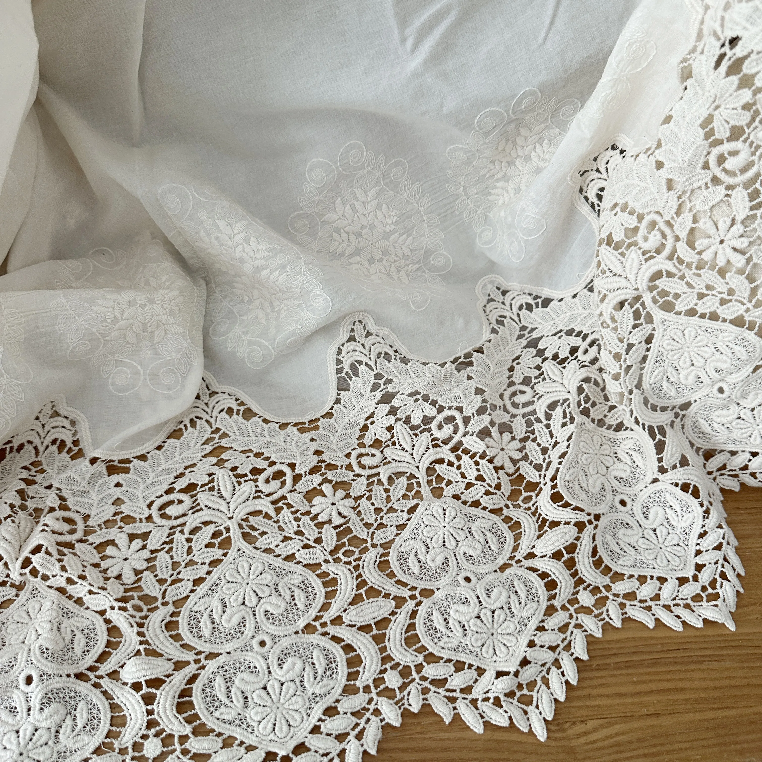 1 Yard Ecru Pure Cotton Crochet Lace Fabric ,Bridal Wedding Dress Prom Dress Haute Couture Cotton Lace Fabric 130cm wide