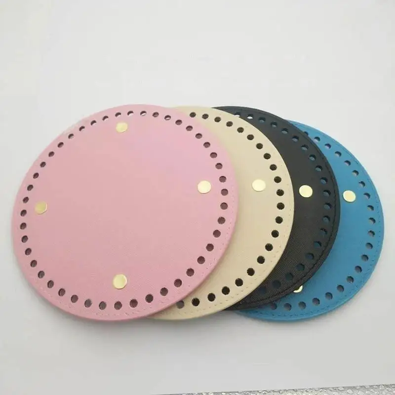 Round PU Leather Bag Base Rivet Design Wear Resistant Bottom For DIY Crochet Handbag Crafting Multiple Colors Sizes Available