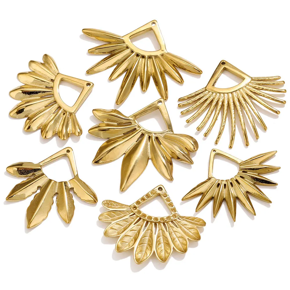 2pcs Stainless Steel Fan Shaped Earring Charms Boho Gold Plated Pendant Connector for Necklace DIY Jewelry Making Accessories