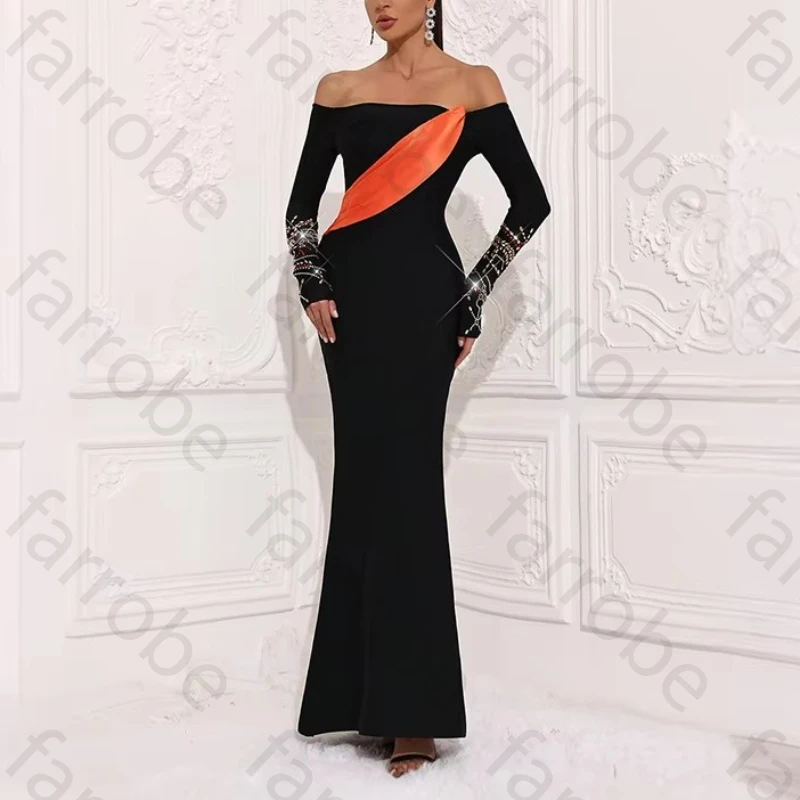 

Off Shoulder Long Sleeves Black Evening Dresses Sexy Mermaid Celebrity Dress High Quality Prom Party Gowns for Women Customized