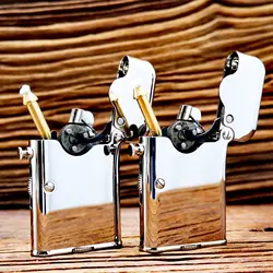 Vintage Fuel Oil Lighter Brass Chrome Plating Golden Cigarette Pipe Collection Briquet Mechanical Lifting Isqueiro
