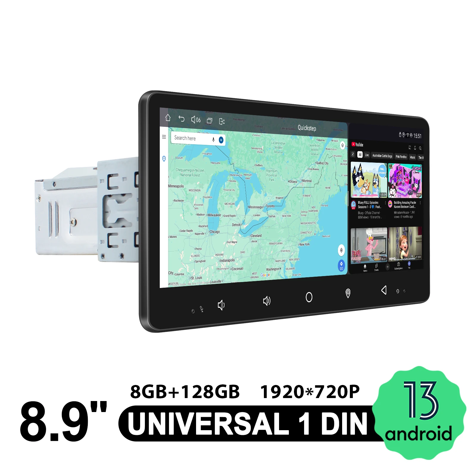 JOYING 8.9 بوصة أندرويد 13.0 راديو ستيريو بالسيارة 1DIN رئيس وحدة مشغل وسائط متعددة Carplay أندرويد السيارات لتحديد المواقع Navi BT FM RDS SWC #5